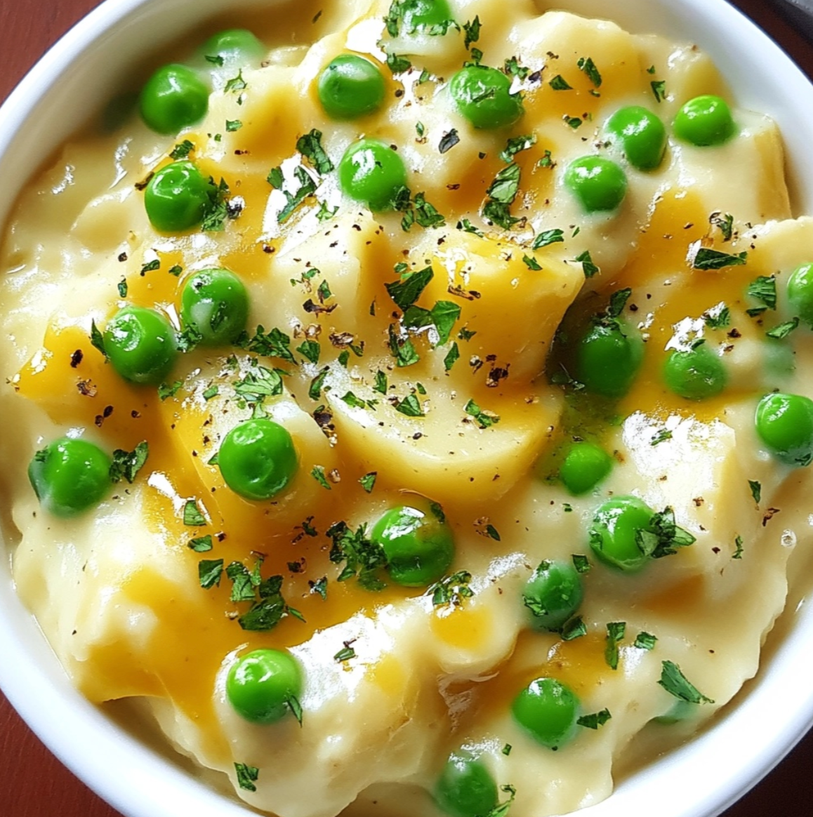 Velvety Creamed Potatoes and Sweet Peas