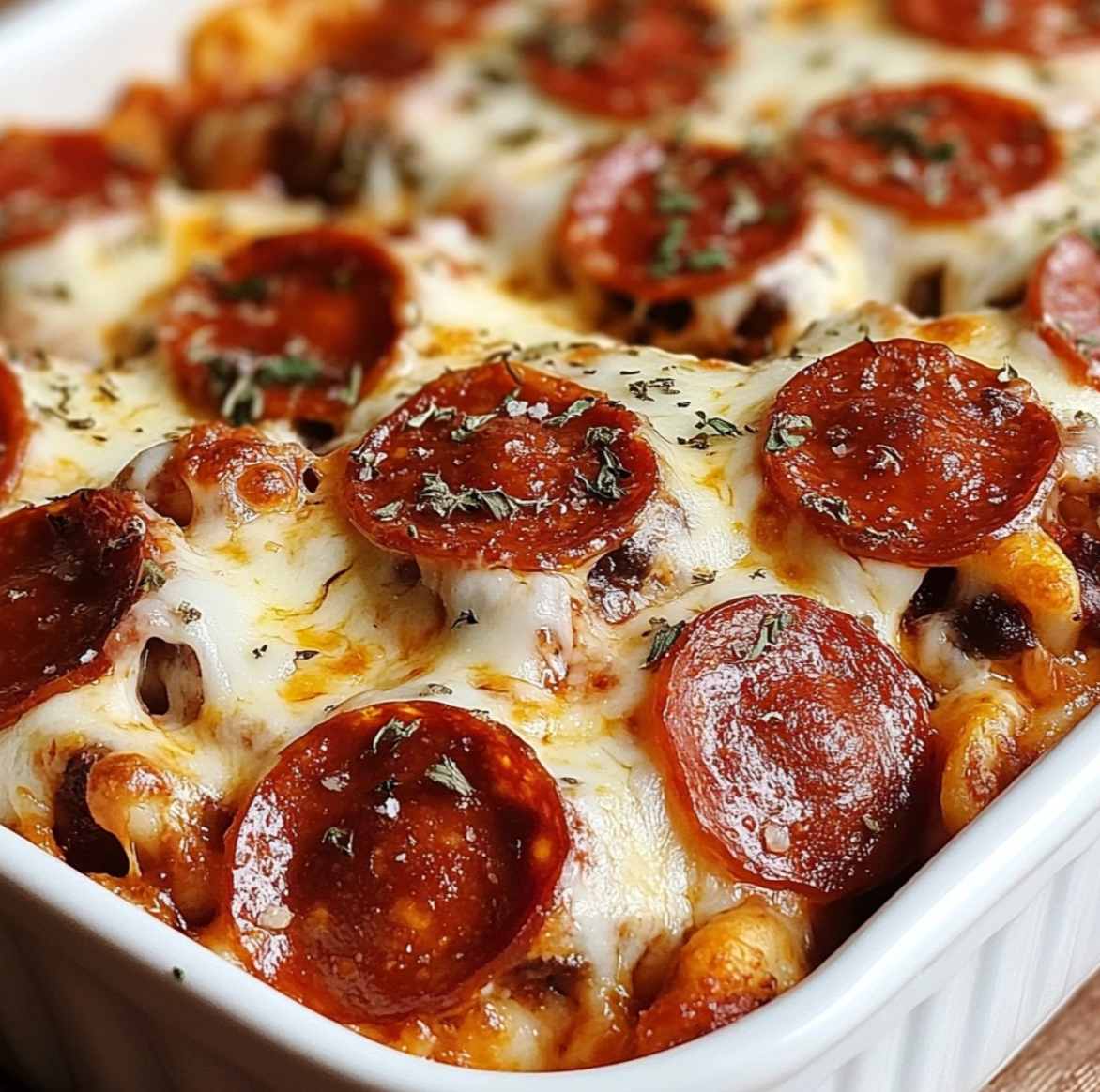 Ultimate Cheesy Pepperoni Pizza Casserole: