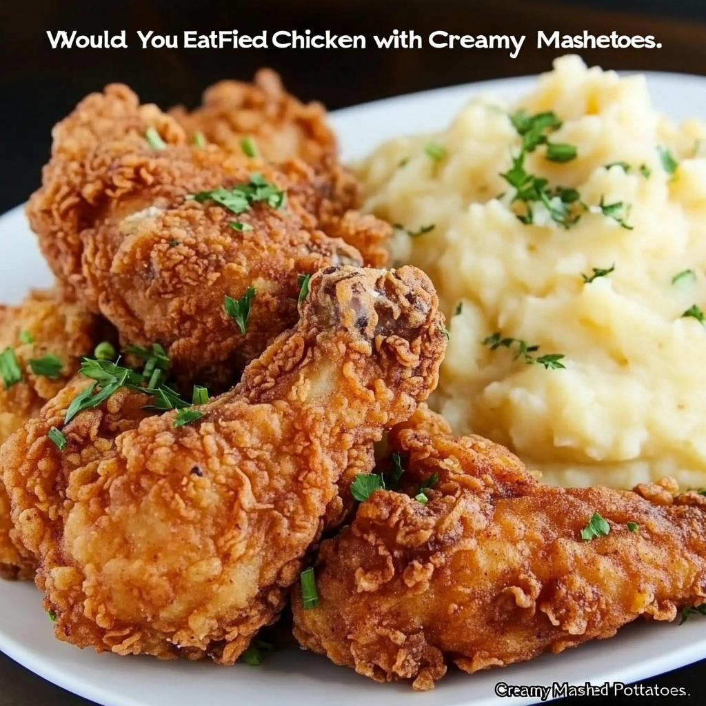 Golden Crispy Fried Chicken Served with Velvety Creamy Mashed Potatoes Recipe