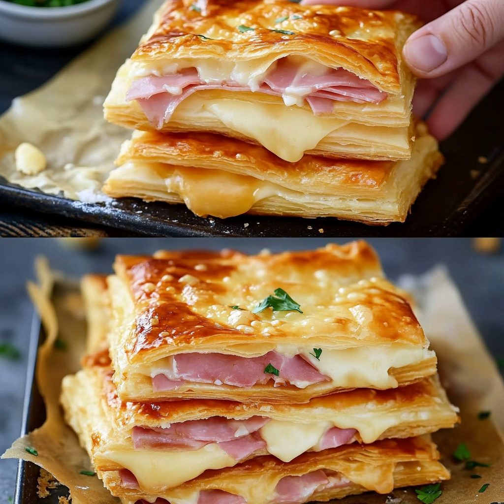 Flaky Ham and Gooey Cheese Stuffed Puff Pastry Delights