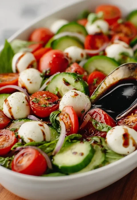 Best Fresh Cucumber Caprese Salad Recipe Cucumber Caprese Salad With Balsamic Glaze Organic Cucumber Caprese Salad Ideas L...