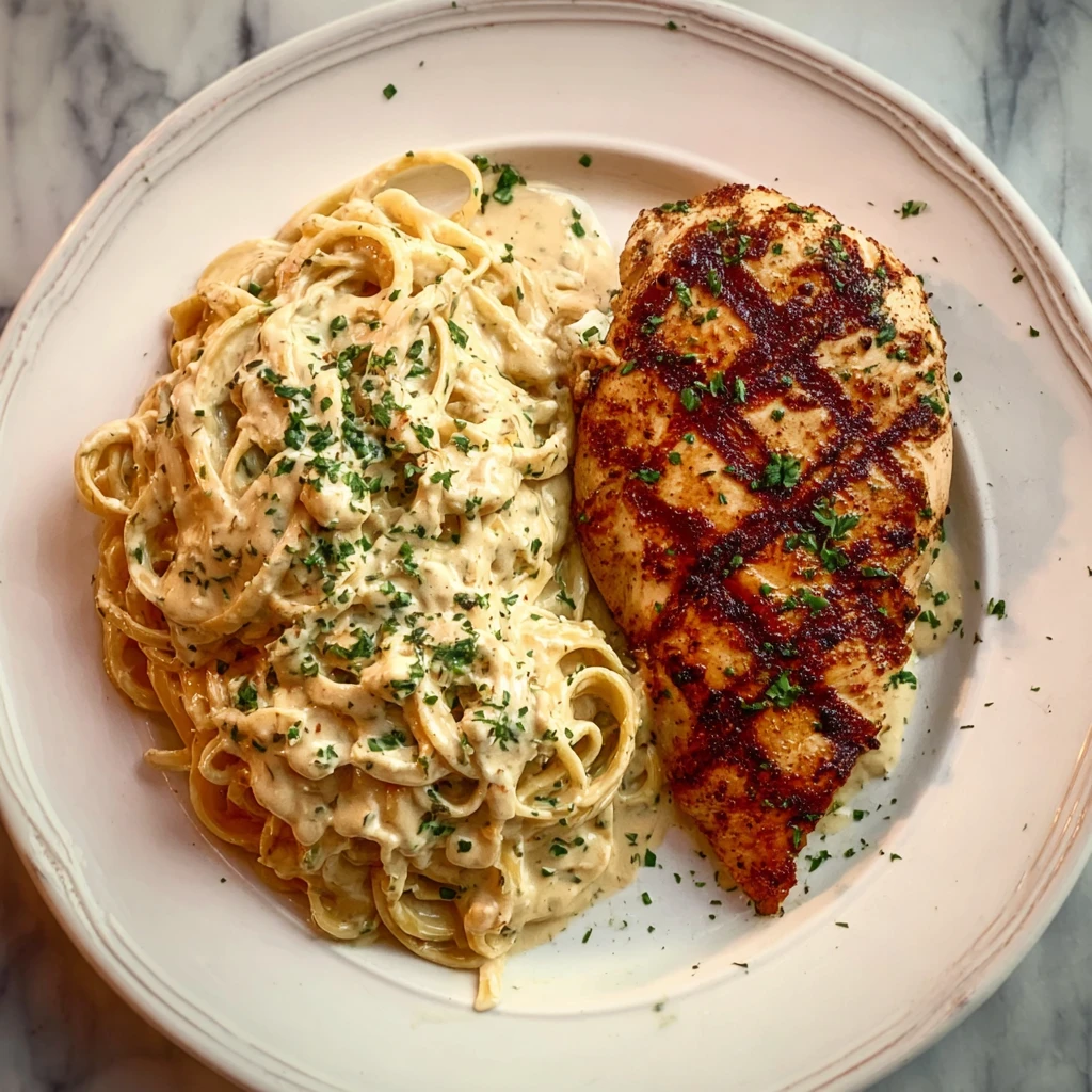 Creamy Garlic Butter Chicken & Linguine in Alfredo Sauce