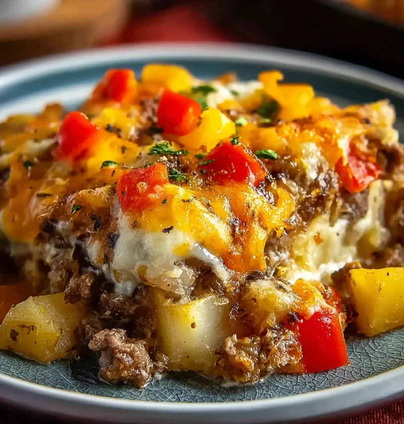 Easy Crockpot Cheesesteak Potato Casserole Recipe Slow Cooker Cheesesteak Casserole With Potatoes Best Cheesesteak Potato ...