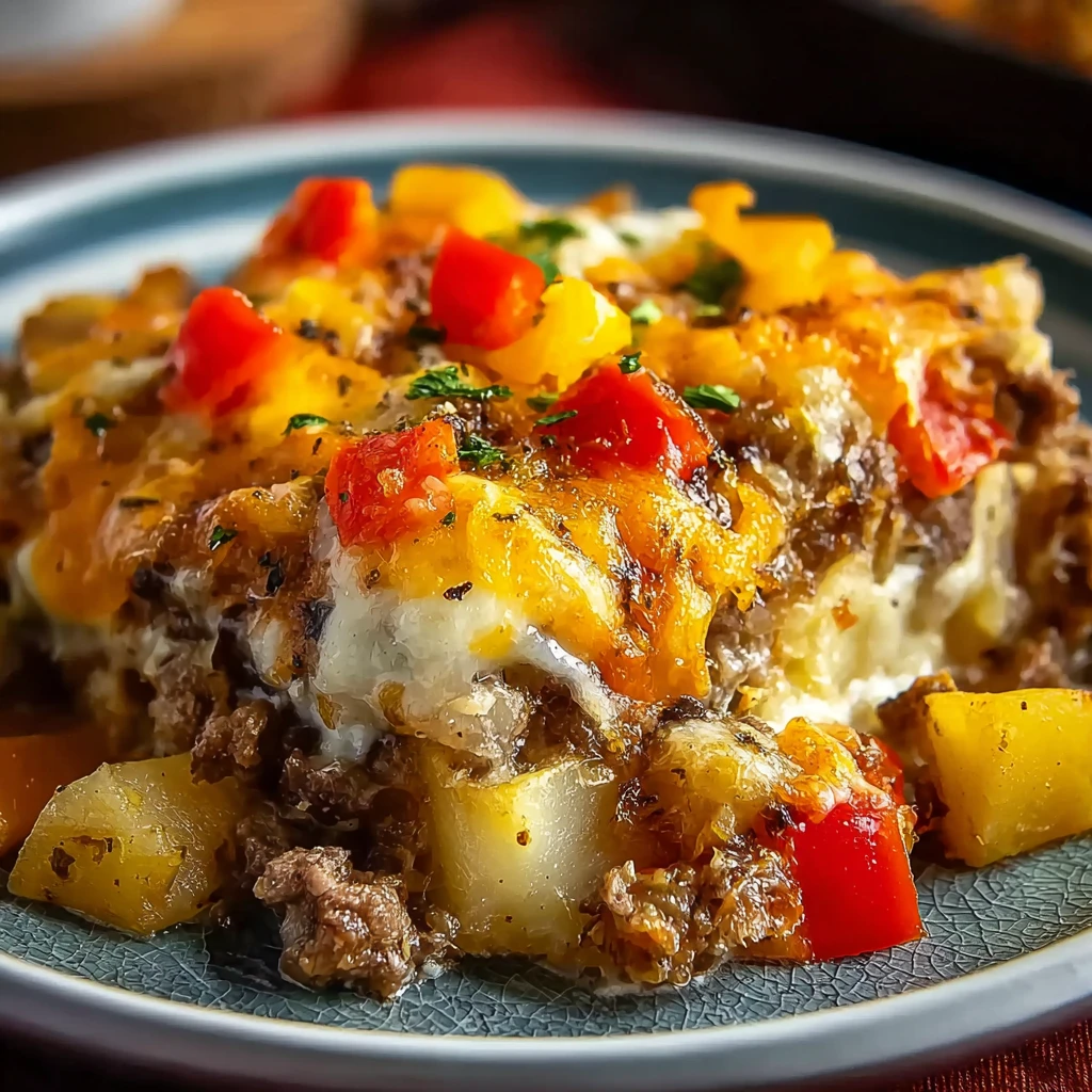 Crockpot Cheesesteak Potato Casserole