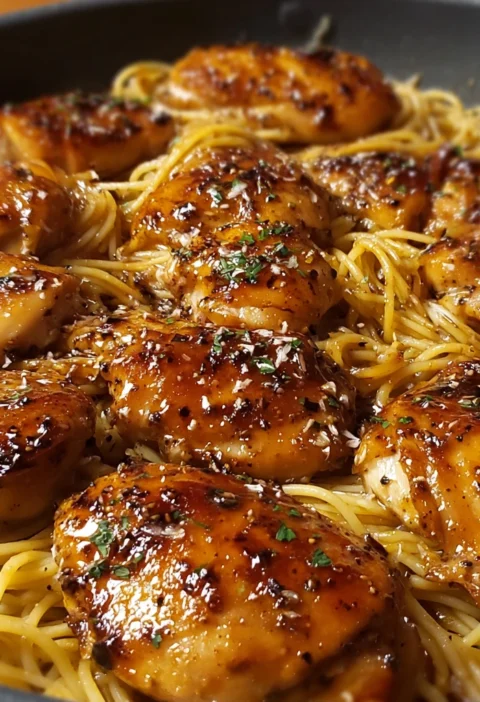 Oneskillet Sticky Sweet Garlic Chicken Pasta