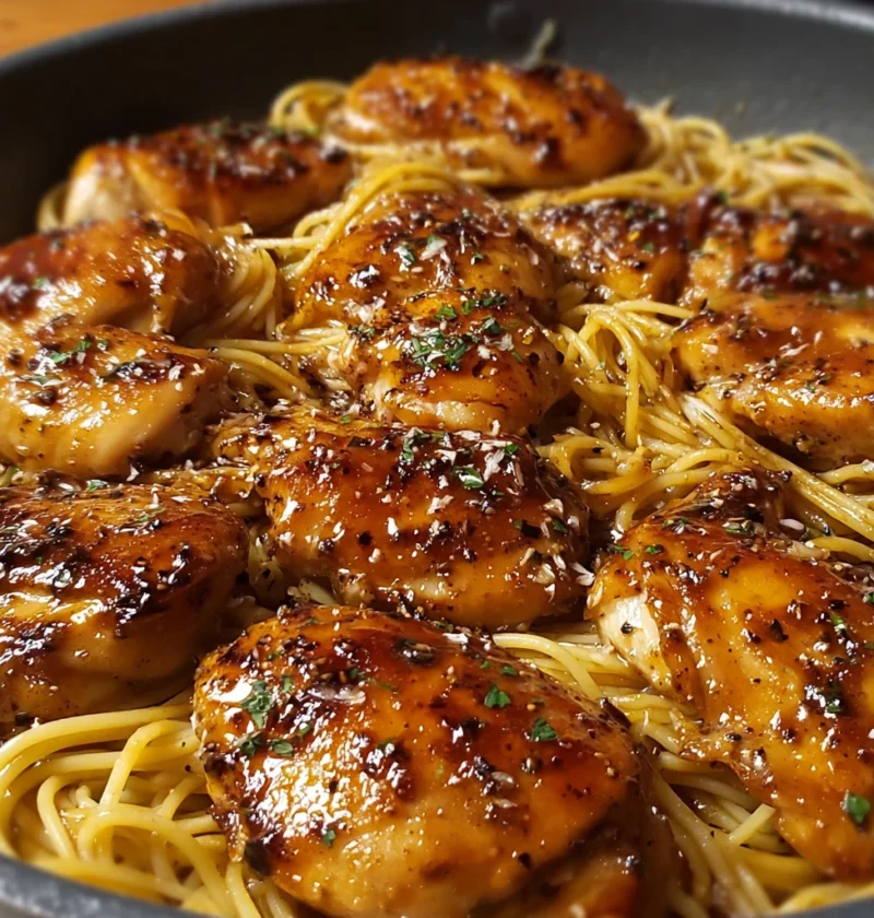 Oneskillet Sticky Sweet Garlic Chicken Pasta