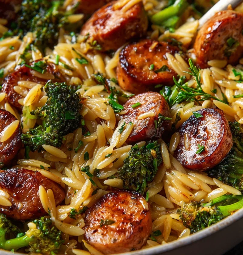 Quick Chicken Sausage Orzo Recipe Easy 30 Minute Chicken Sausage Orzo Healthy Chicken Sausage Orzo Dinner Best Chicken Sau...